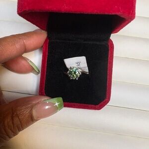 One carat green moissanite adjustable ring